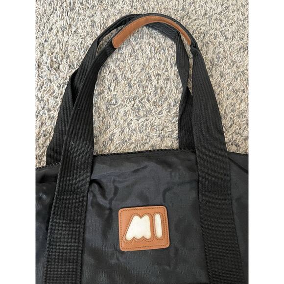 Casual Large Soft Duffle Tote Travel Bag Black Canvas W Pocket - Picture 5 of 7